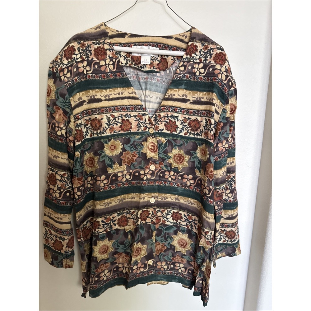 Vintage 90s Norton McNaughton Women's Blouse 10 Floral Sunflower Boho Tunic USA‎